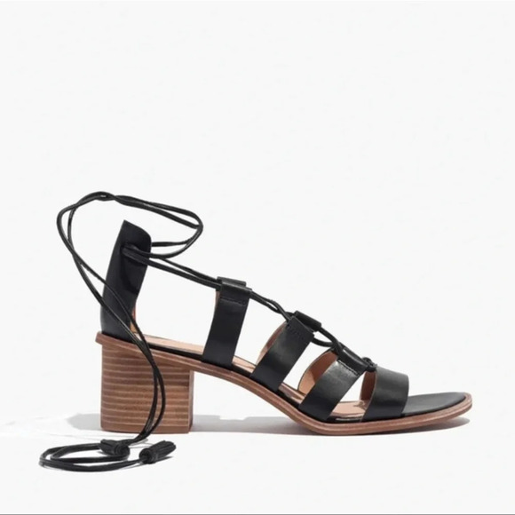 Madewell Daniela Black Leather Lace Up Gladiator Sandals Strappy Block Heel 10 - Picture 3 of 10